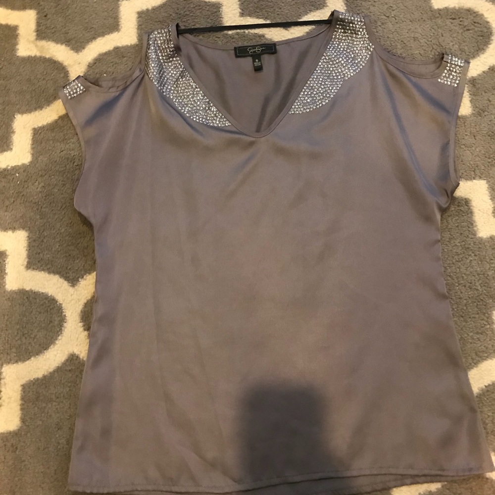 Silver cold shoulder short sleeve blouse